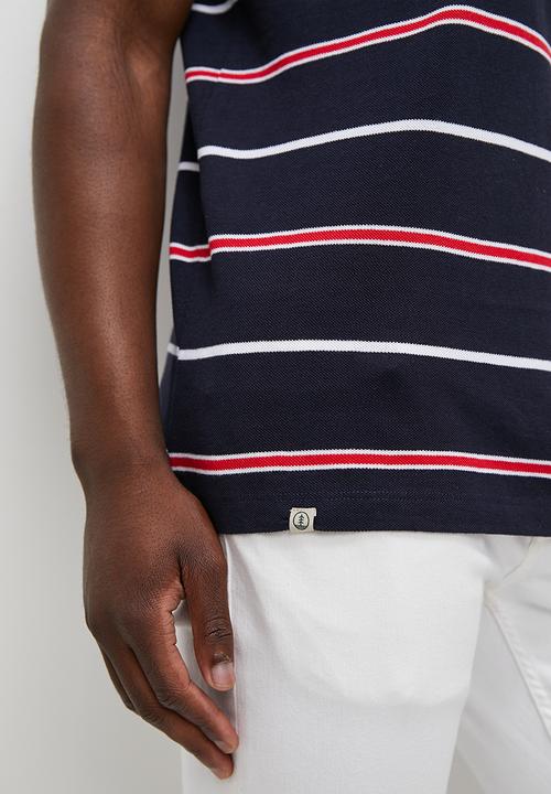 Lark & Crosse - Wide striped logo golfer navy & red