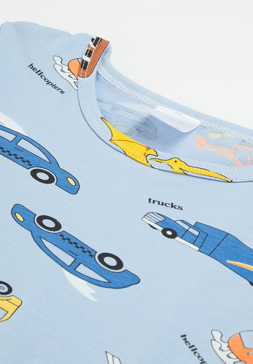 Pop Candy - Boys automotive printed tee & shorts pj set - blue