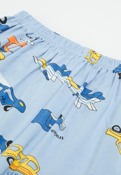 Pop Candy - Boys automotive printed tee & shorts pj set - blue
