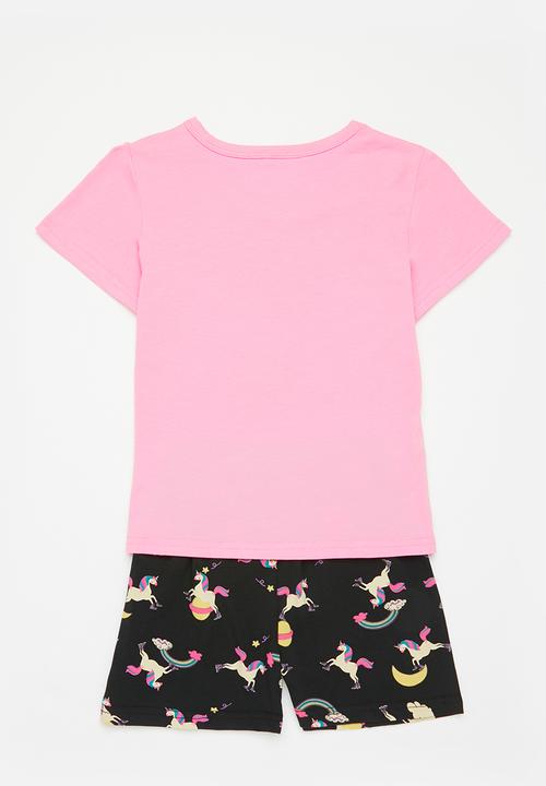 Pop Candy - Unicorn rainbow pj set - pink & black