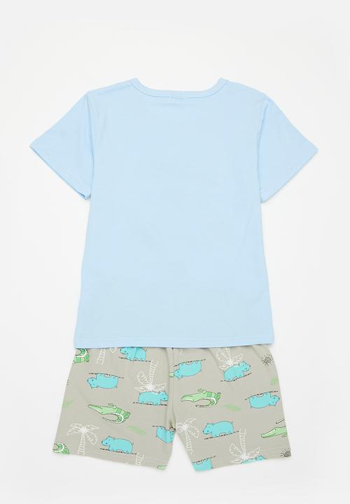 Pop Candy - Dino surfing pj set - blue/grey