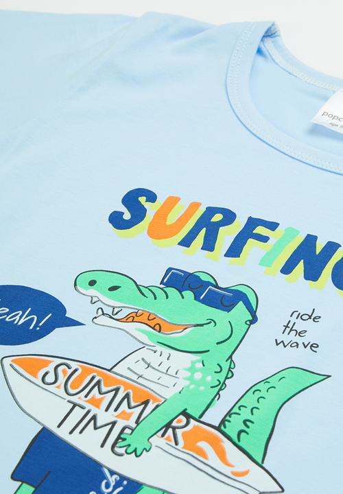 Pop Candy - Dino surfing pj set - blue/grey
