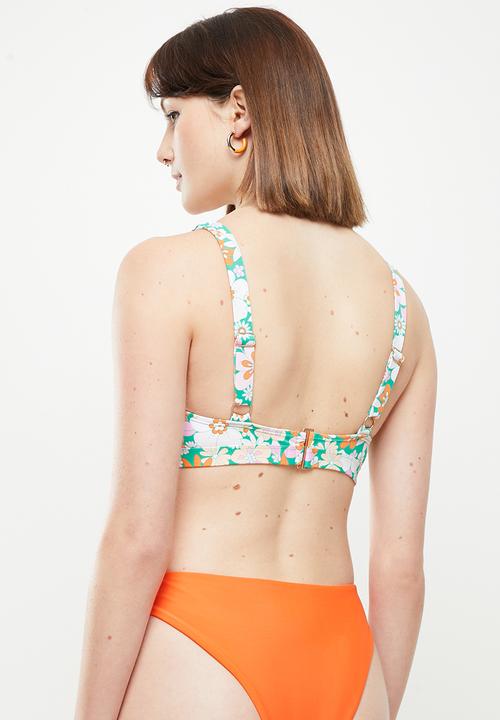 Cotton On - Square neck bikini top - retro layered emerald floral