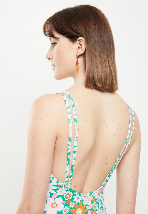 Cotton On - Double strap one piece cheeky - retro layered emerald floral