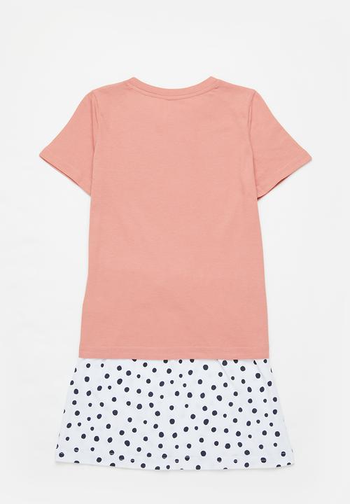 Superbalist - Printed tee & skirt set - white & pink