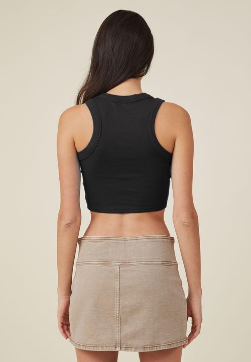 Cotton On - Curved hem organic rib tank - black