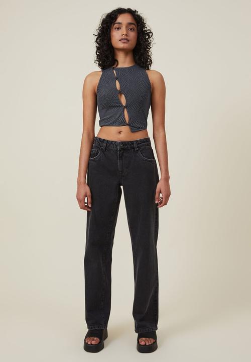 Cotton On - Lexi mesh cut out tank - char radial black