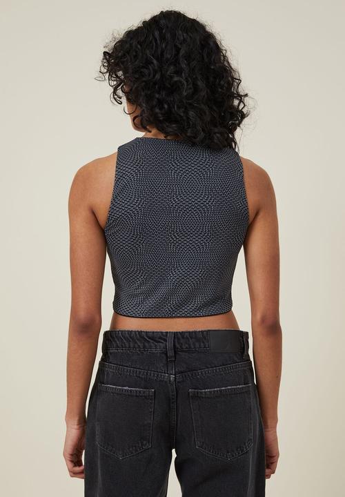 Cotton On - Lexi mesh cut out tank - char radial black