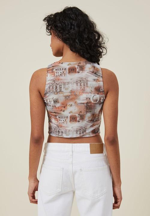 Cotton On - Lexi mesh cut out tank - digital print brown