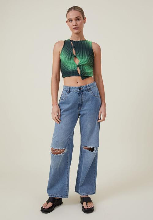 Cotton On - Lexi mesh cut out tank - rita radial wave deep sea green