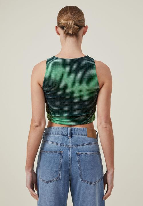 Cotton On - Lexi mesh cut out tank - rita radial wave deep sea green