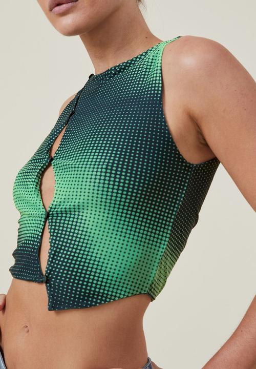 Cotton On - Lexi mesh cut out tank - rita radial wave deep sea green