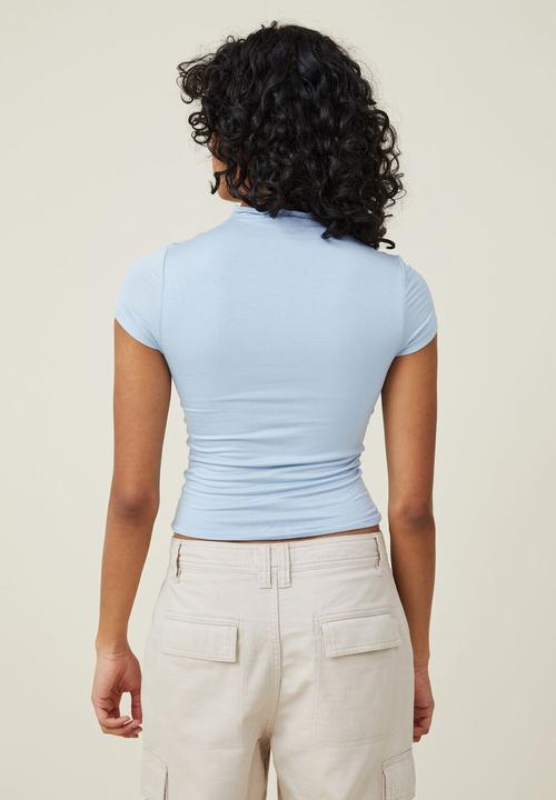 Cotton On - Nadia mock neck short sleeve top - seaside blue