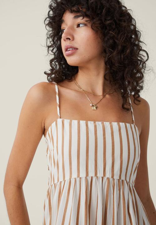 Cotton On - Piper strappy midi dress - bronzed camel stripe