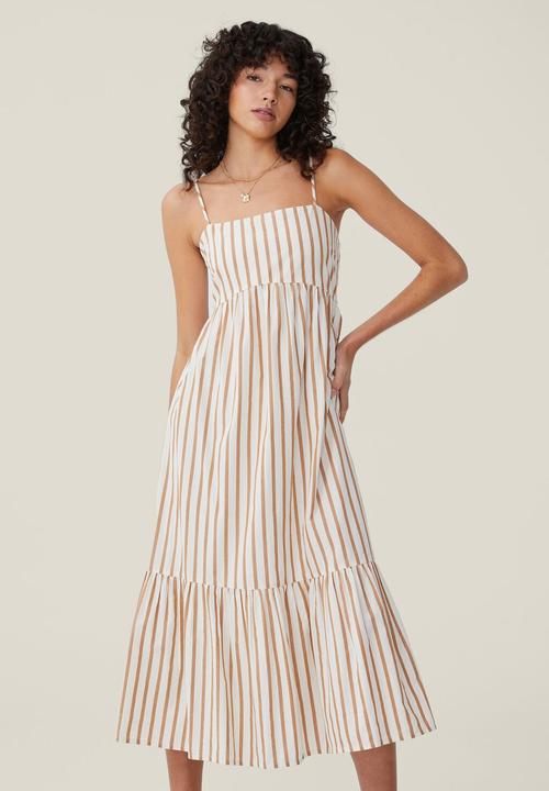 Cotton On - Piper strappy midi dress - bronzed camel stripe