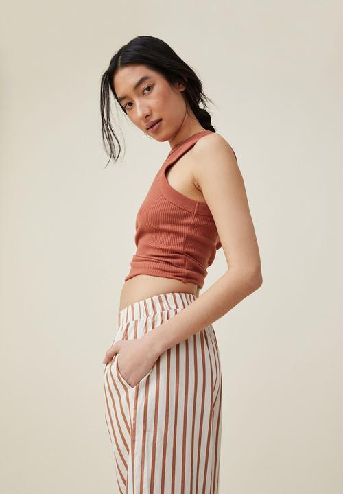 Cotton On - Sorrento wide leg pant - bronzed camel stripe