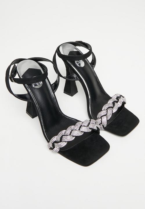 Footwork - Mintak ankle tie diamante heel - black