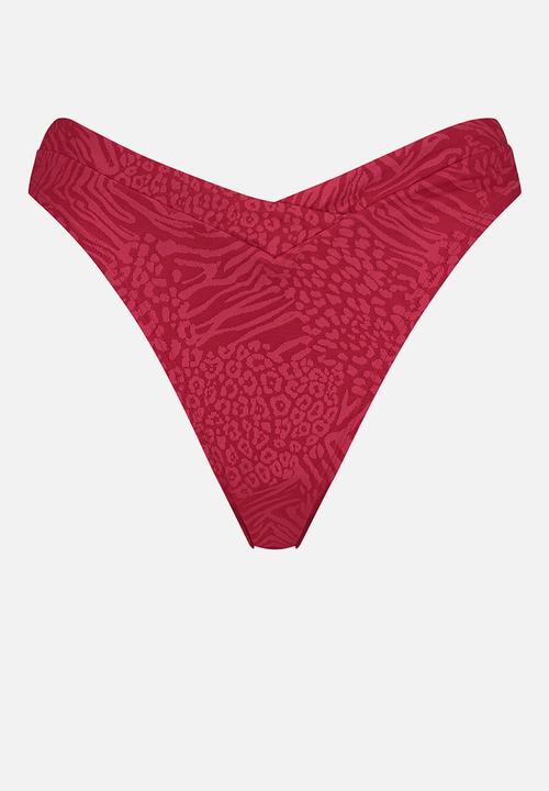 Hunkemoller - Kai tie high leg bikini bottom - red