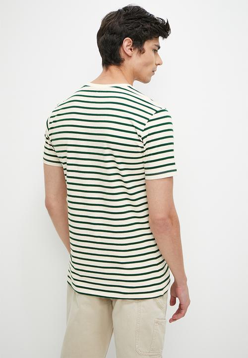 Superbalist - Wide stripe crew neck regular tee - pine green & white
