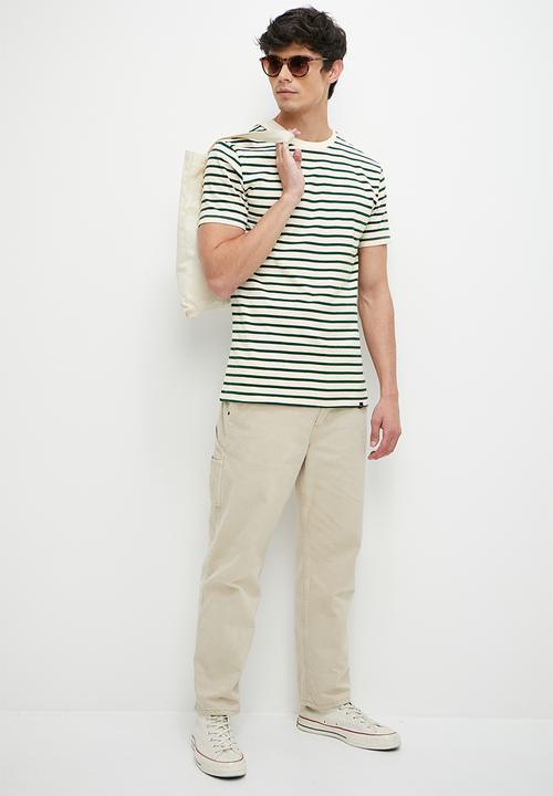 Superbalist - Wide stripe crew neck regular tee - pine green & white