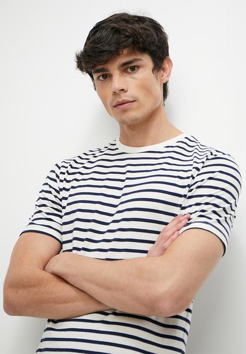 Superbalist - Wide stripe crew neck regular tee - navy & white