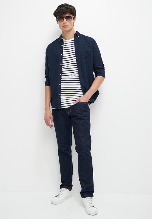 Superbalist - Wide stripe crew neck regular tee - navy & white
