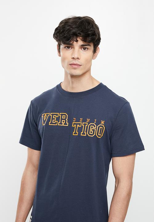 Vertigo - Vertigo print & embroidery split seam crew tee - mood indigo