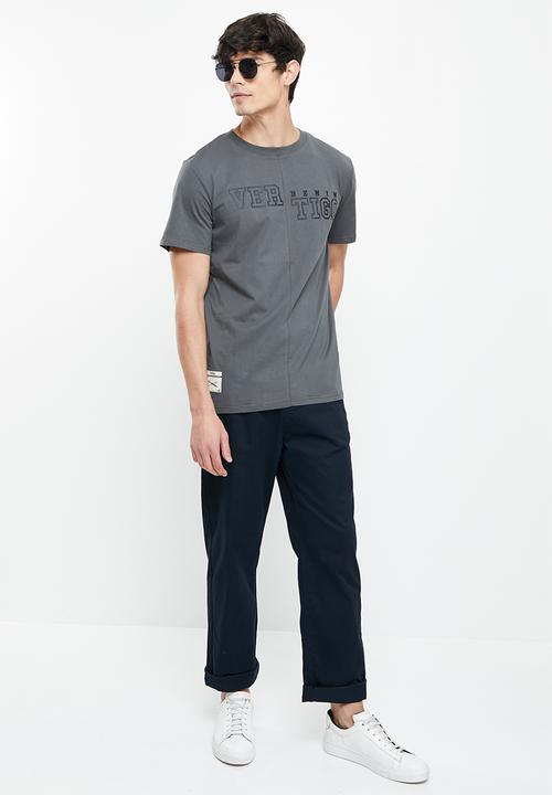 Vertigo - Vertigo print & embroidery split seam crew tee - dark shadow