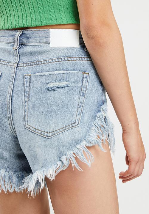 Glamorous - Ladies antique wash shorts - blue