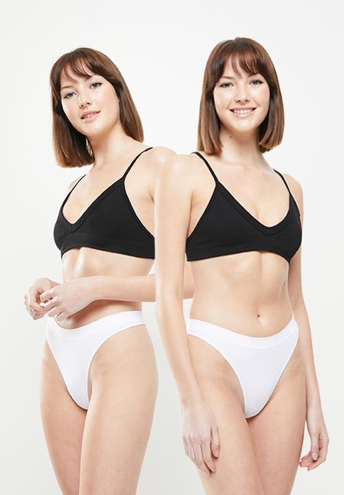 Cotton On - Seamless high cut thong brief 5 pack - black/ black/ black/ white/ white