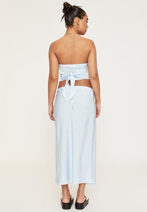 Supré  - Ines low rise satin midi skirt - donna geo periwinkle