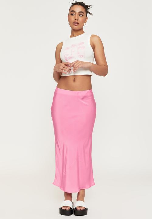 Supré  - Ines low rise satin midi skirt - bubble gum pink