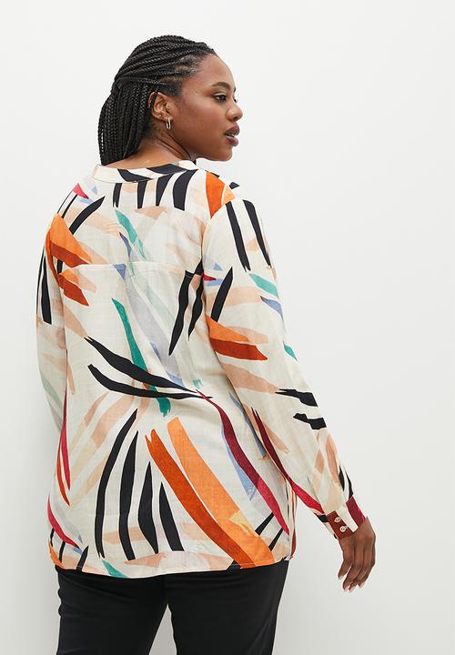 edit Plus - Mandarin collar printed shirt - multi brushstroke