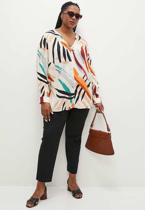 edit Plus - Mandarin collar printed shirt - multi brushstroke
