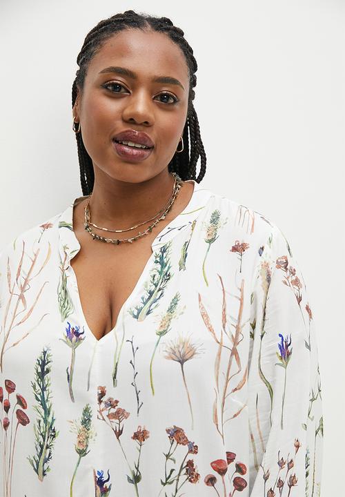 edit Plus - Mandarin collar printed shirt - spring botanic
