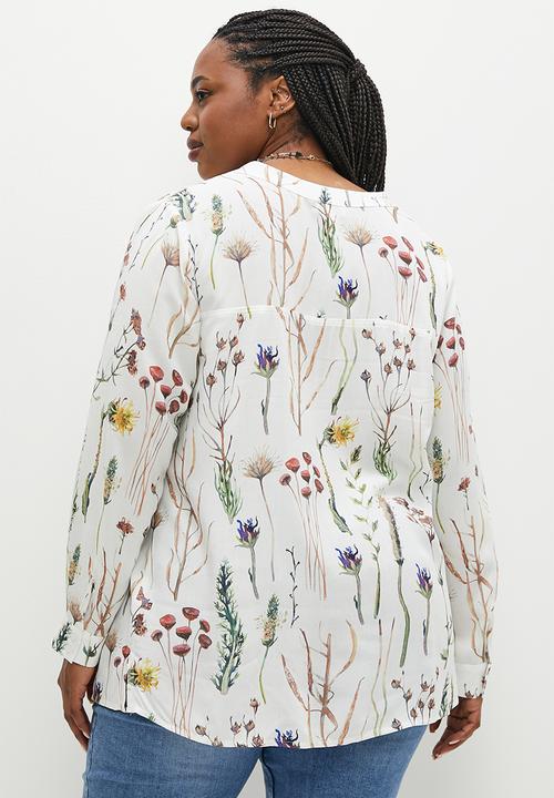 edit Plus - Mandarin collar printed shirt - spring botanic