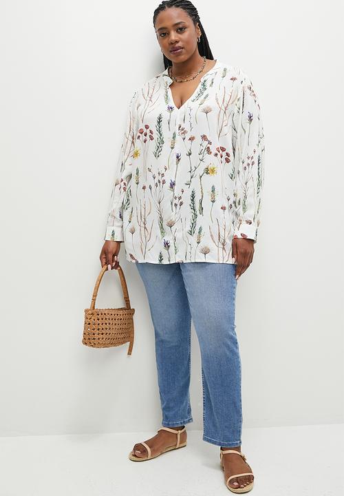 edit Plus - Mandarin collar printed shirt - spring botanic