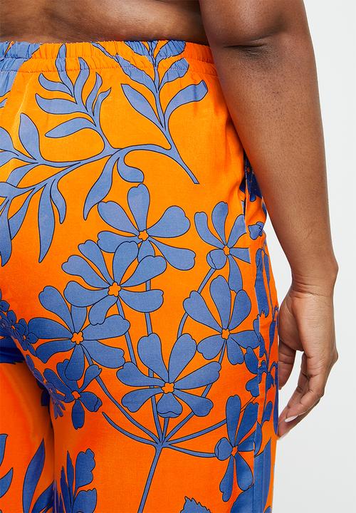 Me&B - Plus cropped wide leg printed pants - orange blue floral