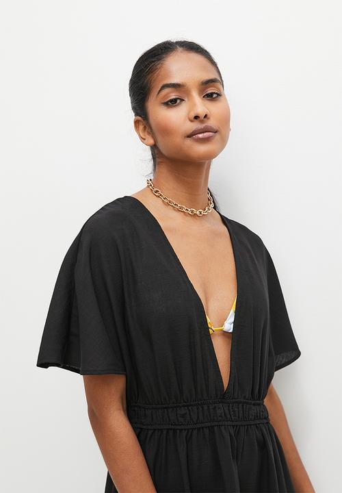 Superbalist - Linen midi kaftan - black