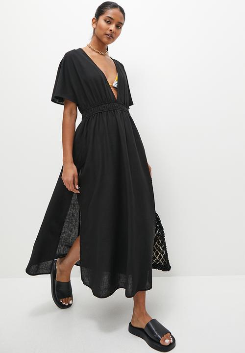 Superbalist - Linen midi kaftan - black