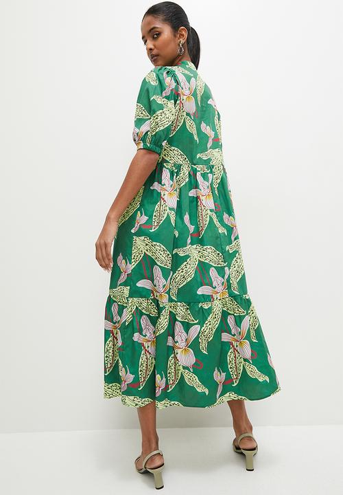 Superbalist - Printed tiered midi dress - green tropical