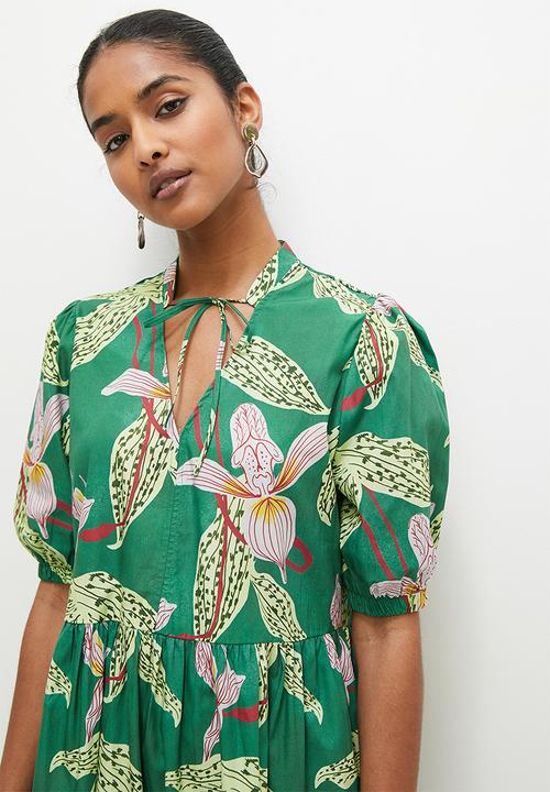 Superbalist - Printed tiered midi dress - green tropical