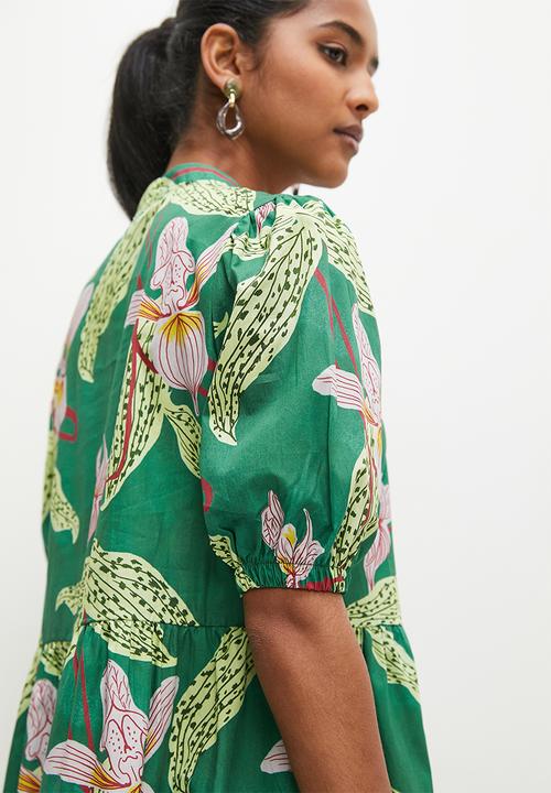 Superbalist - Printed tiered midi dress - green tropical