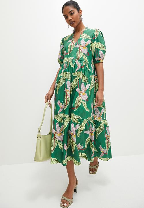 Superbalist - Printed tiered midi dress - green tropical
