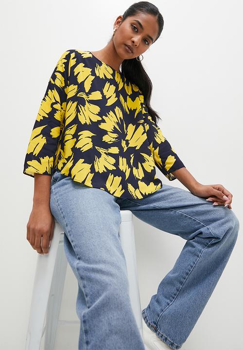 Superbalist - Kimono sleeve shell - yellow & navy