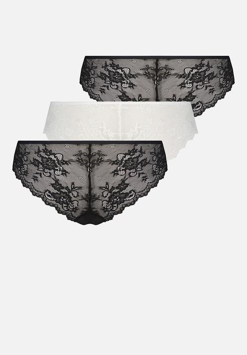 Hunkemoller - 3 Pack invisible lace brazilian - black & white 