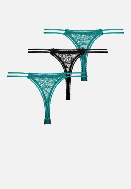 Hunkemoller - 3 Pack lyla high leg string thong - black & green 