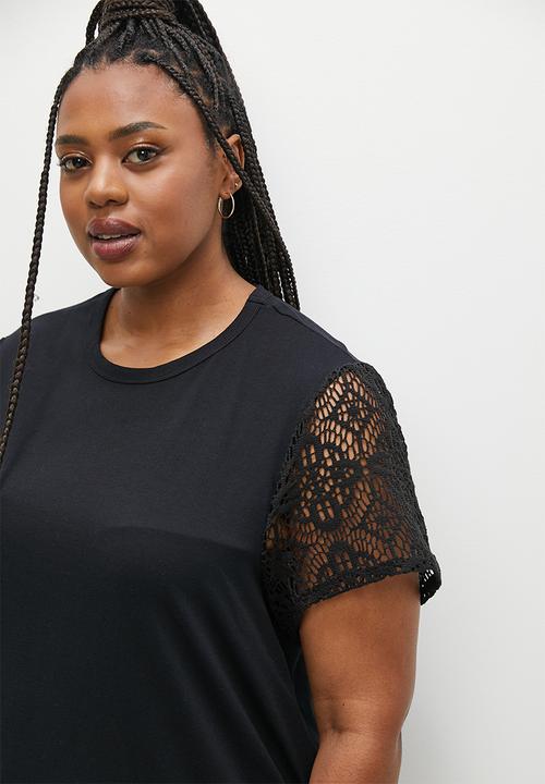 Superbalist - Crochet sleeve tee - black