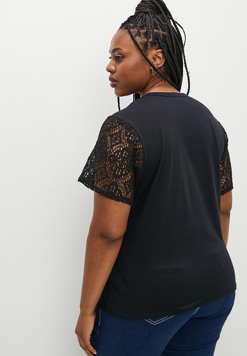 Superbalist - Crochet sleeve tee - black