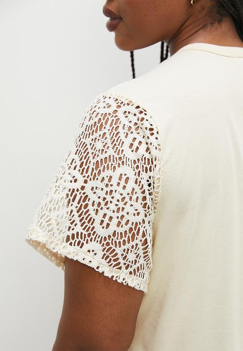 Superbalist - Crochet sleeve tee - ecru